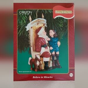 NIB Carlton Cards "Believe In Miracles"  Santa and Girl Holiday Ornament